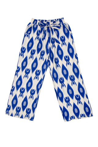 Abstract Pattern Wide-Leg Pants W/ Tie-Knot String & Pockets