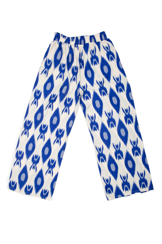Abstract Pattern Wide-Leg Pants W/ Tie-Knot String & Pockets