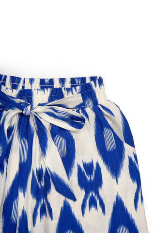 Abstract Pattern Wide-Leg Pants W/ Tie-Knot String & Pockets