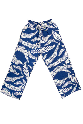 Leaves Pattern Wide-Leg Pants W/ Tie-Knot String & Pockets