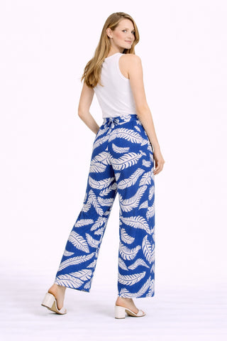 Leaves Pattern Wide-Leg Pants W/ Tie-Knot String & Pockets
