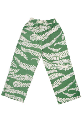 Leaves Pattern Wide-Leg Pants W/ Tie-Knot String & Pockets