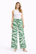 Leaves Pattern Wide-Leg Pants W/ Tie-Knot String & Pockets