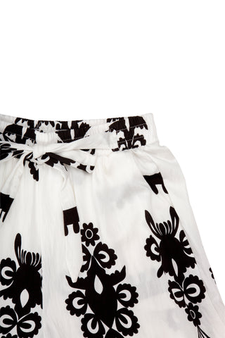 Boho Floral Pattern Wide-Leg Pants W/ Tie-Knot String & Pockets