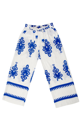 Boho Floral Pattern Wide-Leg Pants W/ Tie-Knot String & Pockets