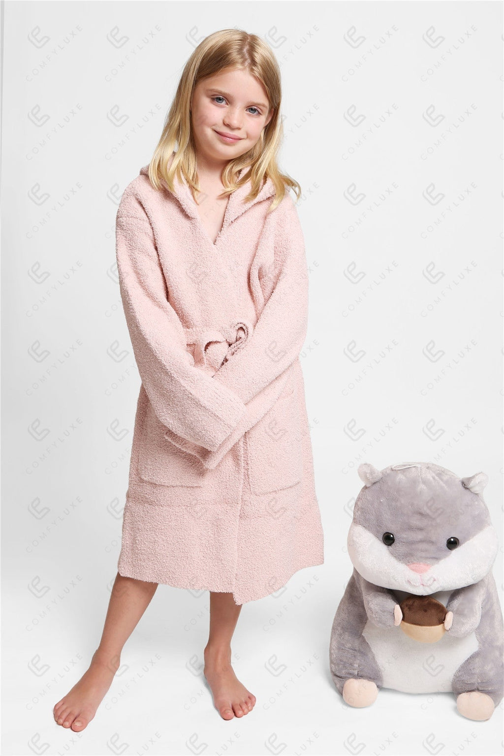 Children's Solid Color Luxury Soft Hooded Robe W/ Front Pockets & Belt ...