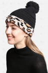 COMFYLUXE Elevated Comfort Knitted Beanie W/ Pom-Pom, Sherpa Lining, Leopard Printed Cuff